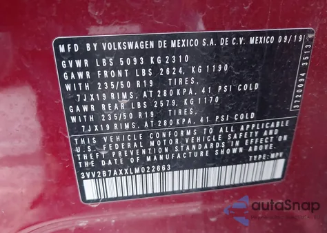 2020 Volkswagen Tiguan 2.0T Se/2.0T Se R-Line Black/2.0T Sel from USA, damaged, VIN 3VV2B7AXXLM022663